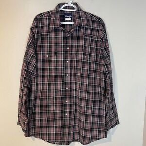 VTG Wrangler Pearl‎ Snap Western Long Sleeve Plaid Shirt XLT Tall Mens Black Red